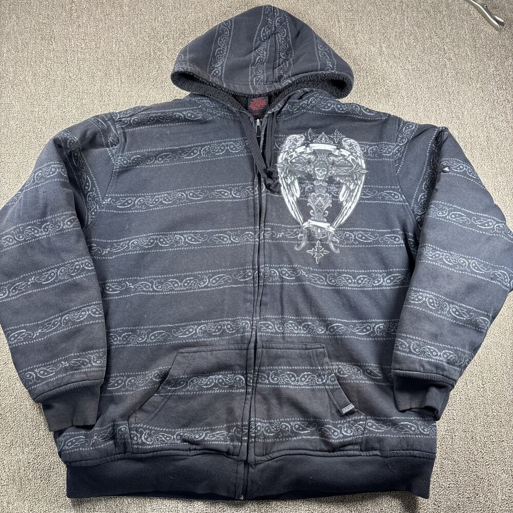 Vintage MMA Elite Full Zip Hoodie Sweatshirt AOP Black XL